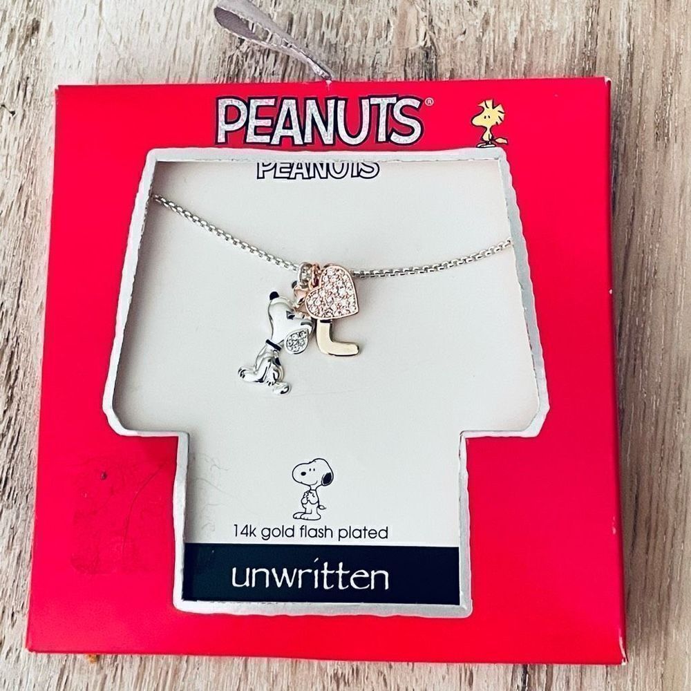 NWT Peanuts Tri-Tone Plated Snoopy “L” Initials Silver Gold Pendant Necklace